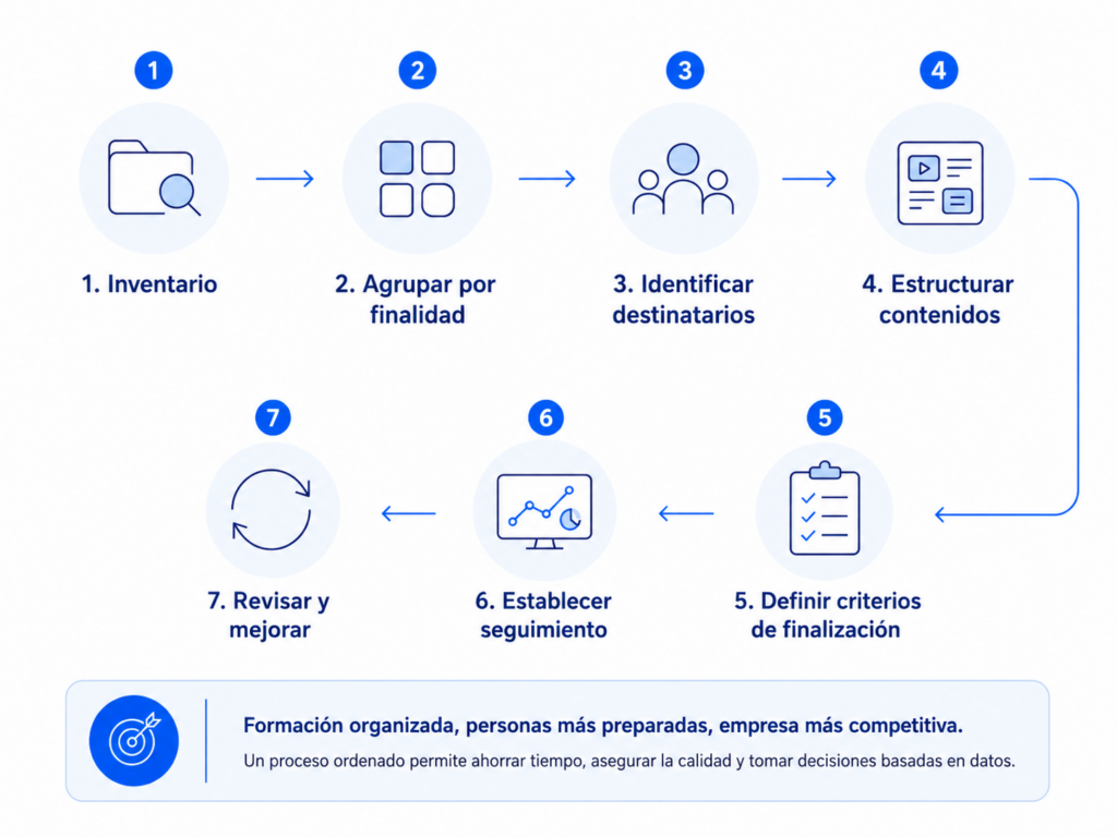 Proceso de siete pasos para organizar la formación interna de una empresa